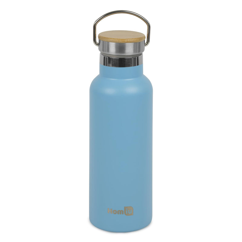 Homiu Water Bottle with Carrying Handle Insulated Double Walled Hot or Cold Stainless Steel Vacuum Flask Reusable (Blue, 500 ml)