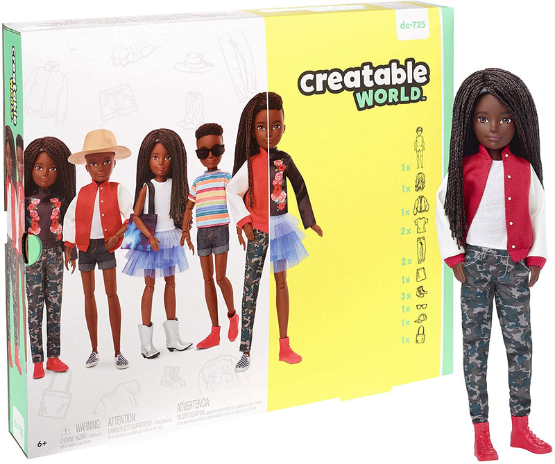 CREATABLE WORLD Deluxe Character Kit Customisable Doll, Creative Play for All Kids 6 Years Old and Up, Black Braided Hair